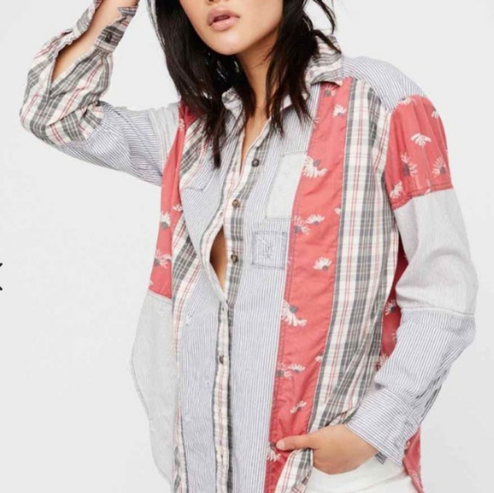 Free People Shirt Patched Up Classic Buttondown